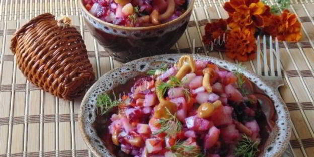 винегрет с маринованными опятами
