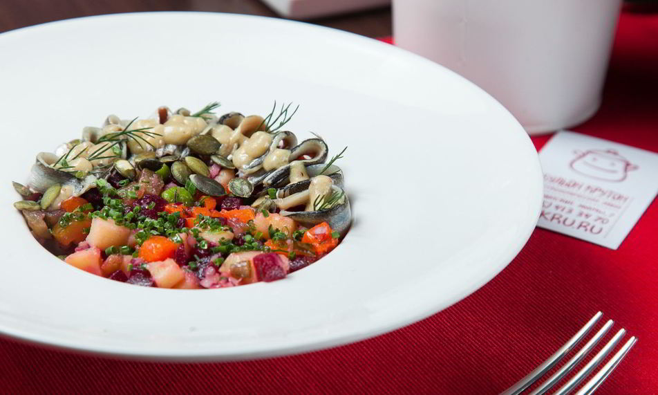 Рецепт винегрета с тыквой и килькой