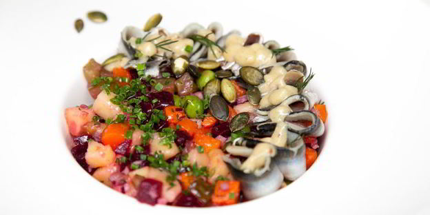 винегрет с тыквой и килькой