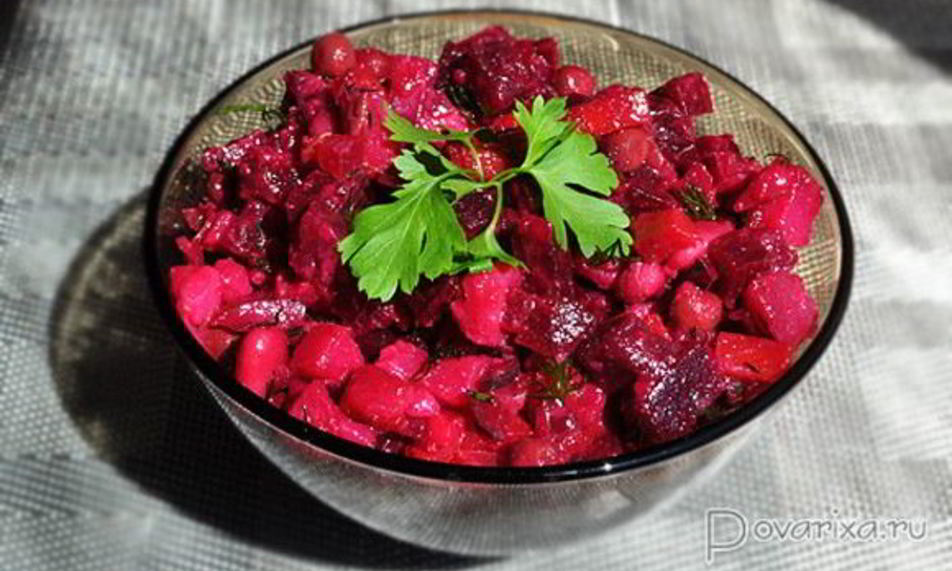 Рецепт винегрета с запеченной свеклой и фасолью