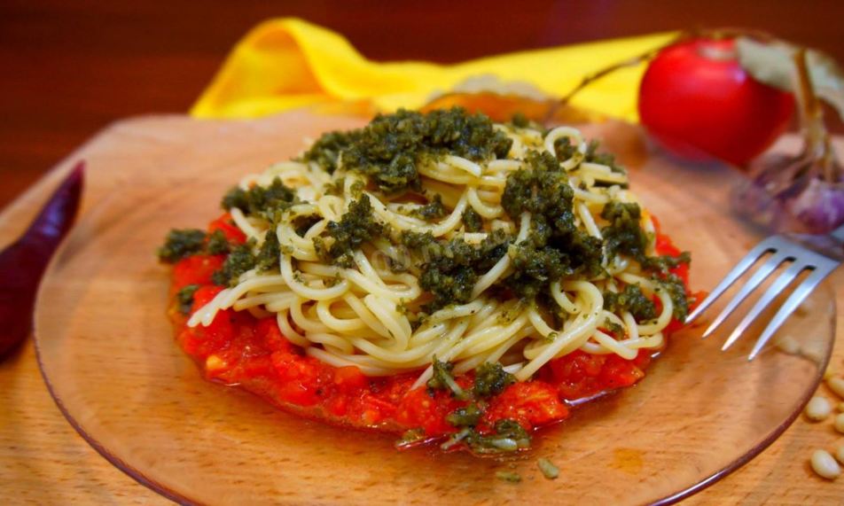 Рецепт спагетти с соусом песто аппетитно и быстро