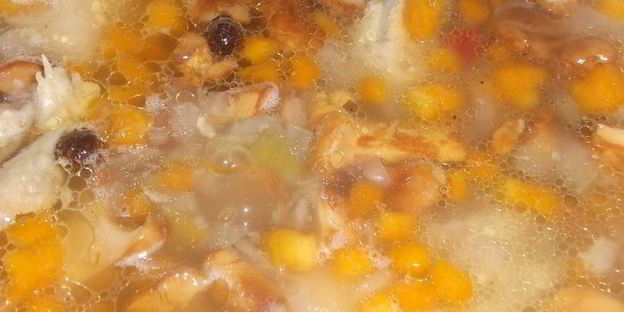 лисички с курицей в бульоне