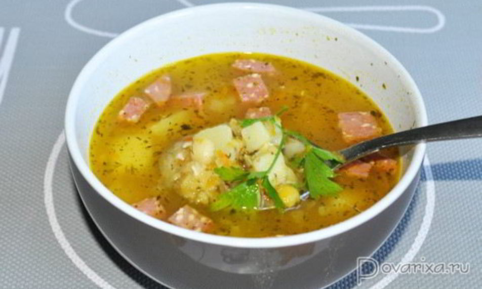 Рецепт горохового супа с колбасой