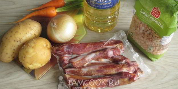 гороховый суп с копчеными ребрышками в мультиварке