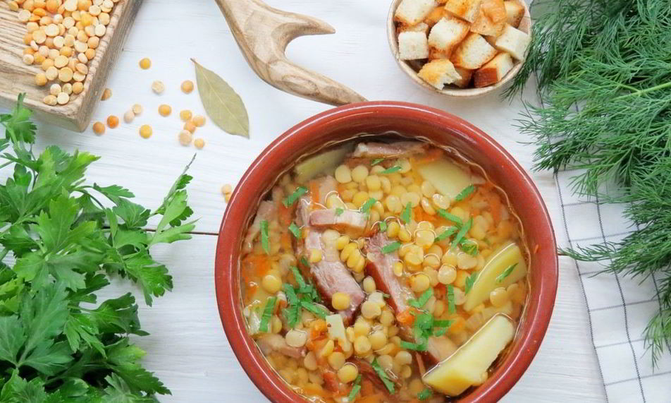 Рецепт супа горохового с копченостями и горчицей
