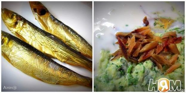 холодный суп с огурцом и копченой рыбой