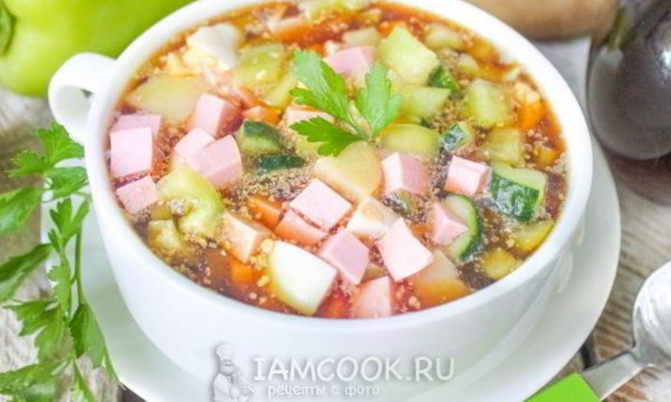 Рецепт окрошки на квасе с колбасой и болгарским перцем