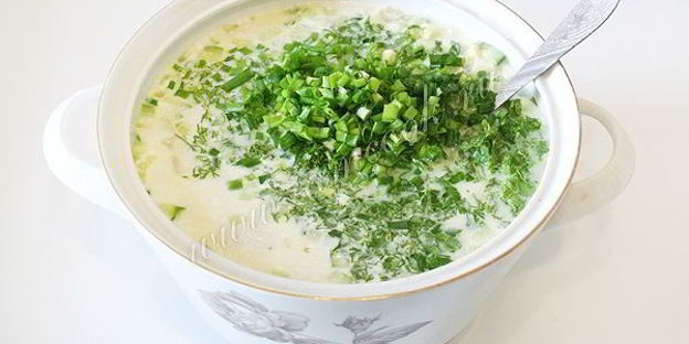 окрошка на сыворотке с куриной грудкой