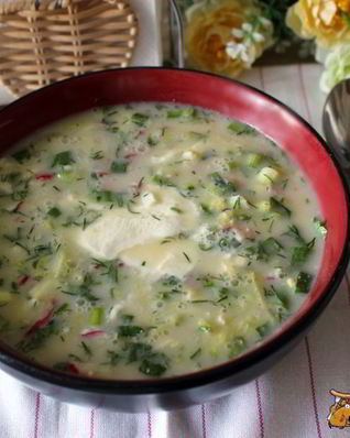 Окрошка на сыворотке с ветчиной