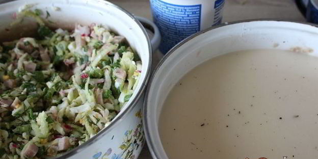 окрошка на сыворотке с ветчиной