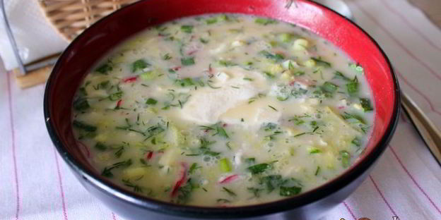 окрошка на сыворотке с ветчиной