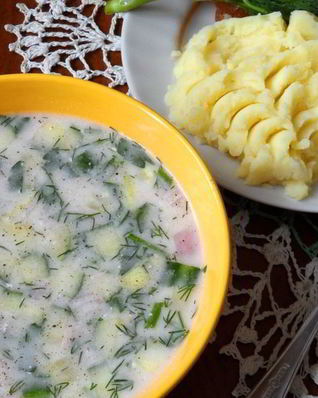 Окрошка с вареной колбасой