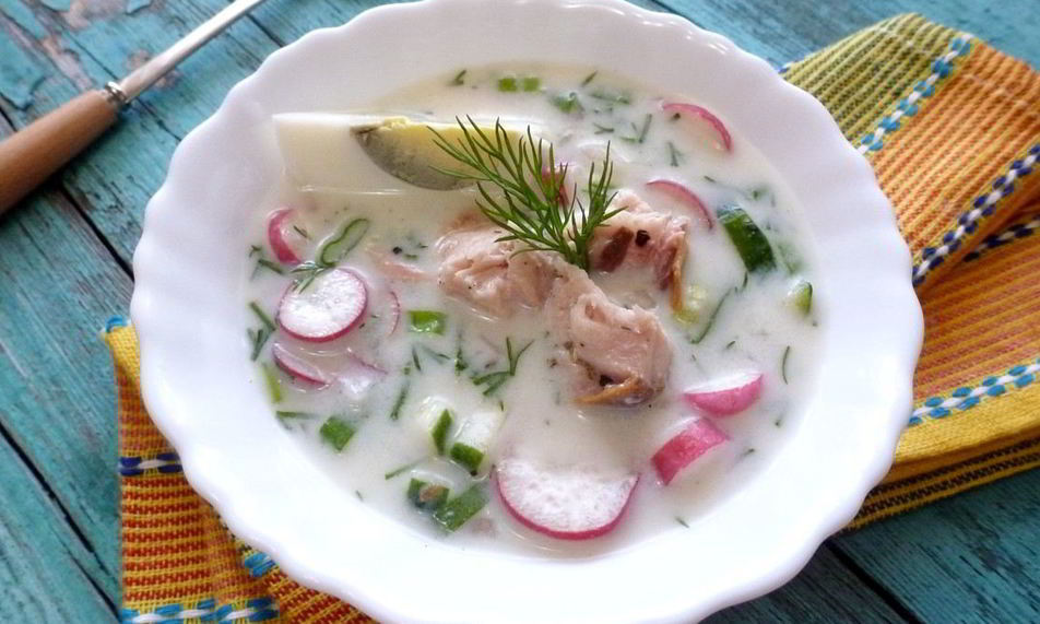 Рецепт овощной окрошки с тунцом