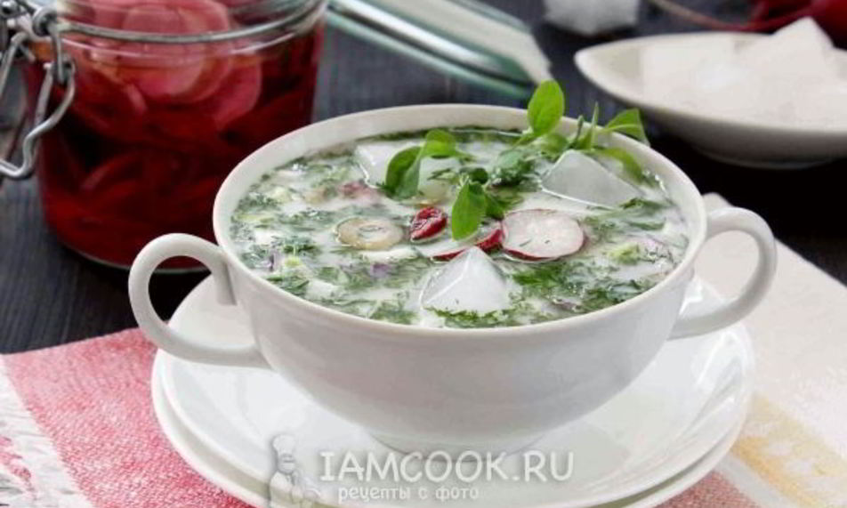 Рецепт вегетарианской окрошки на кефире и минералке