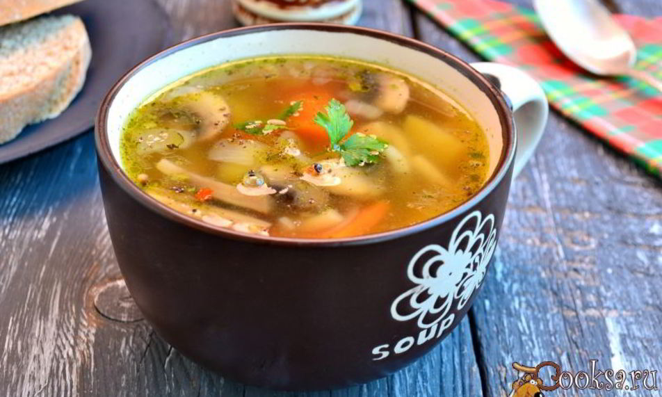 Рецепт овощного супа с шампиньонами и вермишелью