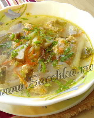 Похлебка грибная на мясном бульоне