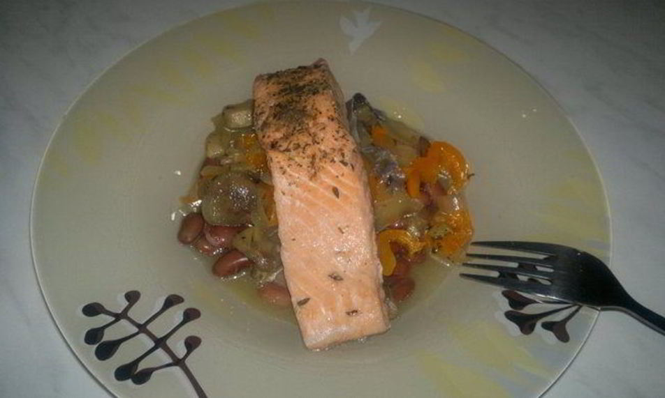 Рецепт рыбно-бобовой похлебка со сладким перцем и лесными грибами