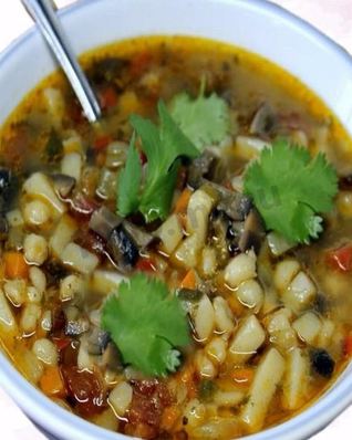 Рассольник с почками и солеными грибами