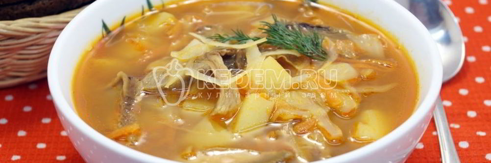 Постные щи с капустой и грибами