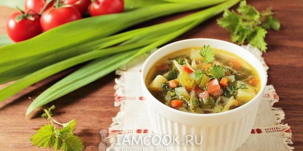 постные зеленые щи с крапивой и китайским чесноком