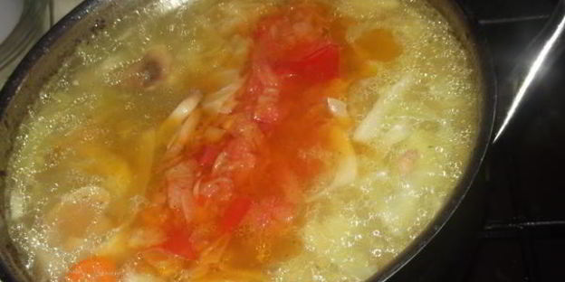 щи на курином бульоне с шампиньонами