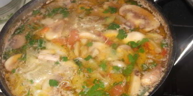 щи на курином бульоне с шампиньонами