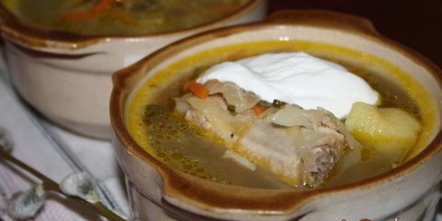 щи с квашеной капустой и молодым щавлем