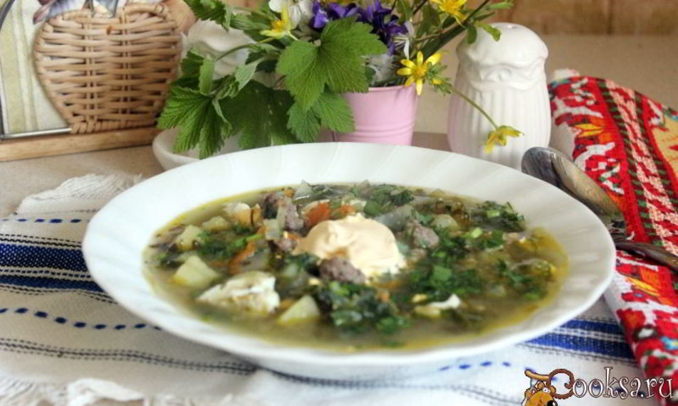 Рецепт зеленых весенних щей с фрикадельками