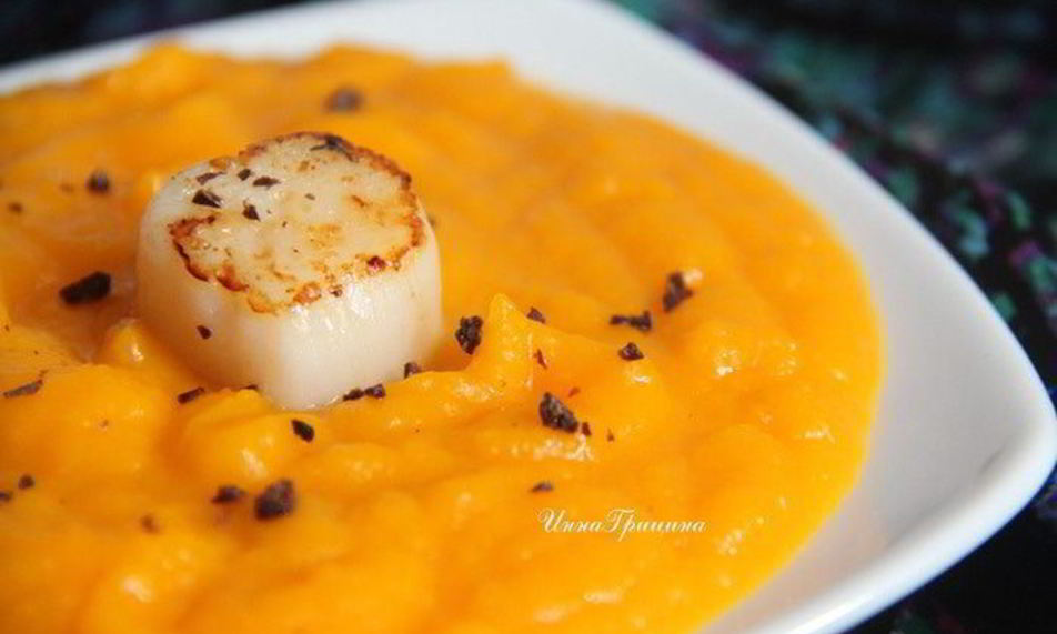 Рецепт тыквенного супа-пюре с гребешками