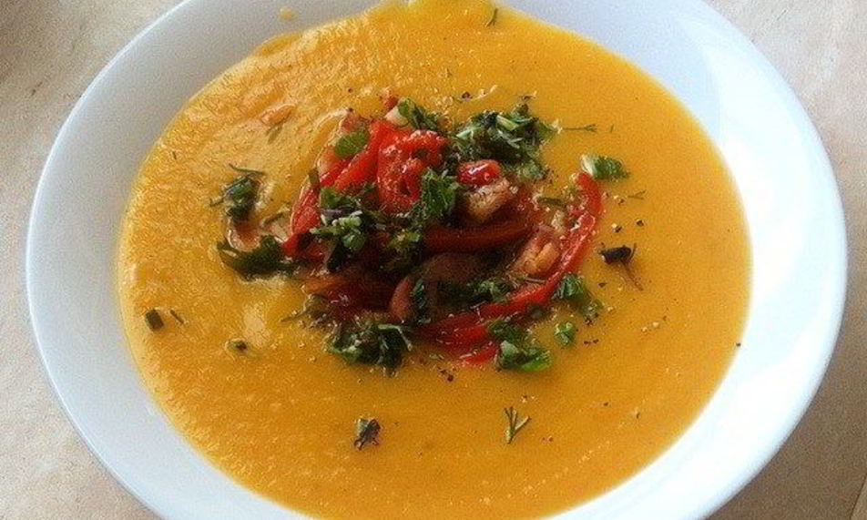 Рецепт тыквенного супа-пюре с окороком и перцем
