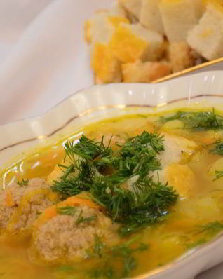 Суп с рисовыми кубиками