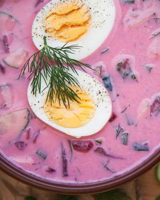 Свекольник курицей, кинзой и хреном