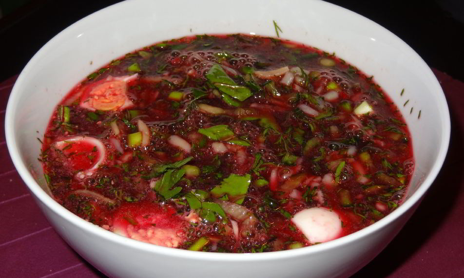 Рецепт свекольника с рукколой на квасе