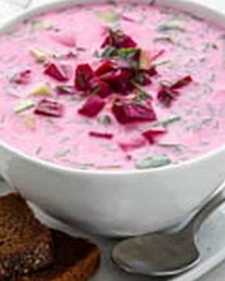 Свекольник со щавелем и кедровыми орешками на минеральной воде