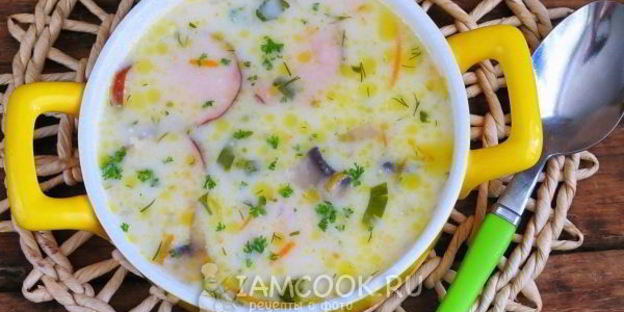 сырный суп из плавленного сыра с колбасой