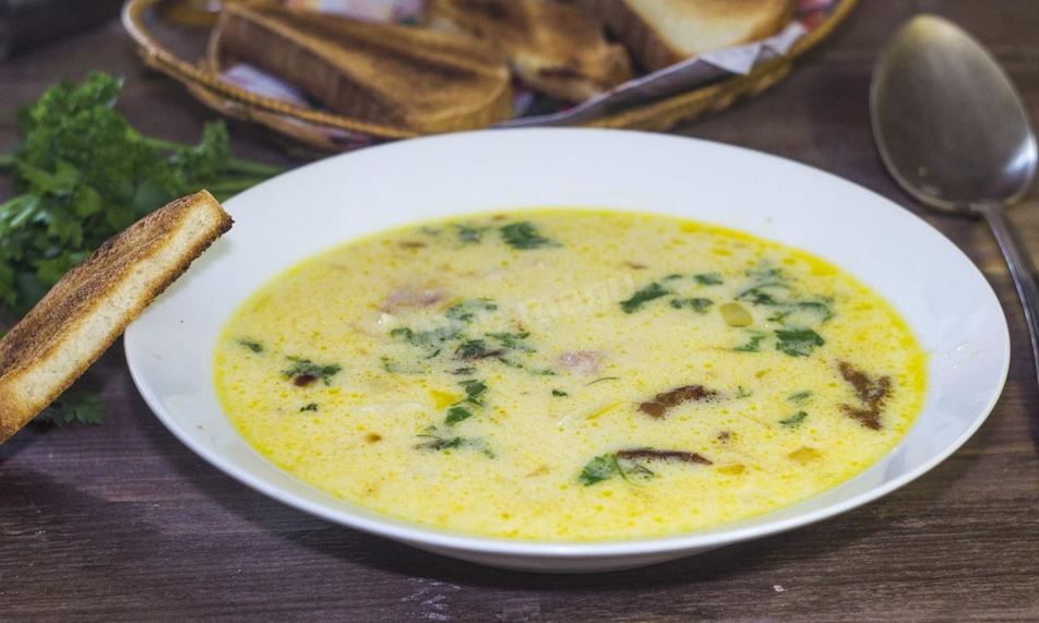 Рецепт сырного супа с копченой курицей