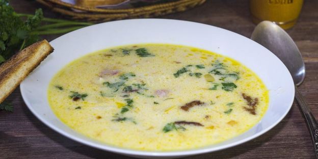 сырный суп с копченой курицей