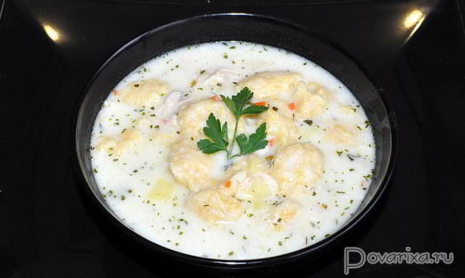 Рецепт сырного супа с кукурузными клецками