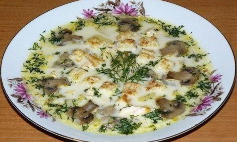 Рецепт сырного супа с куриным филе и шампиньонами