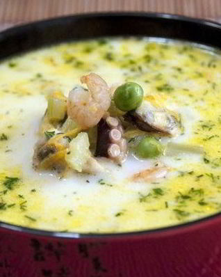 Сырный суп с морепродуктами