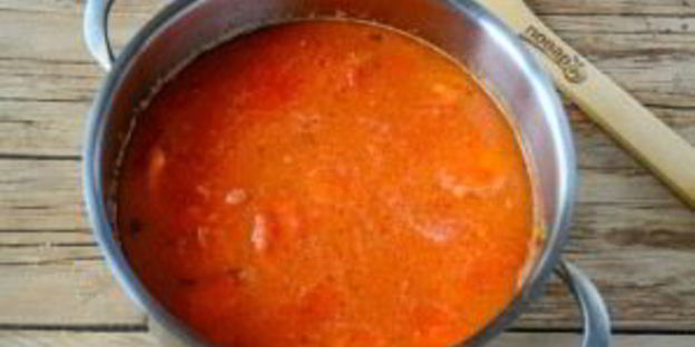 томатный крем-суп с хрустящим рисом