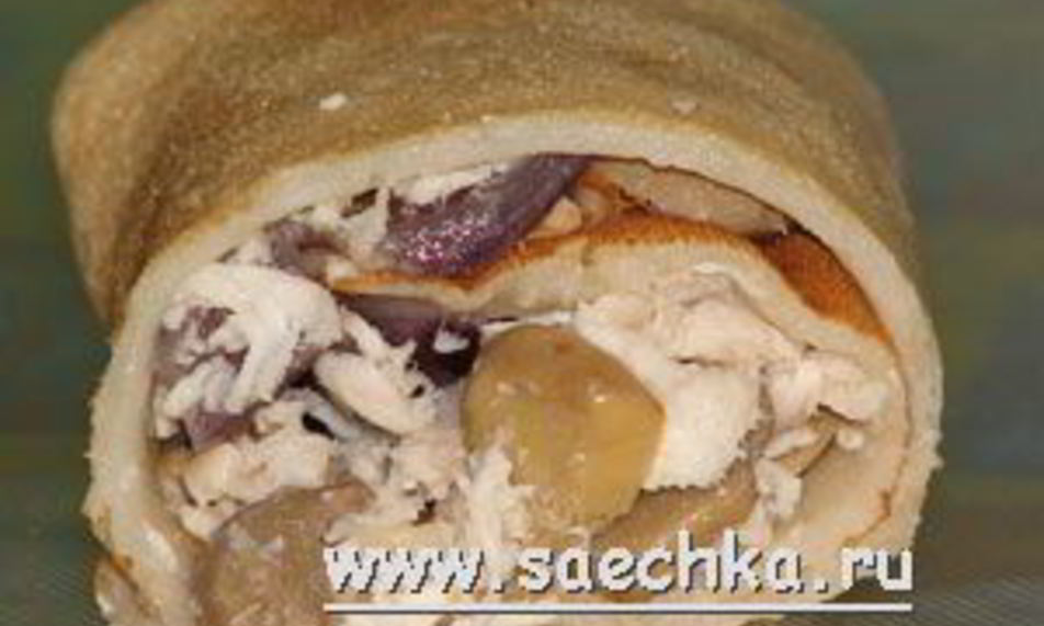 Рецепт блинов с курицей и грибами