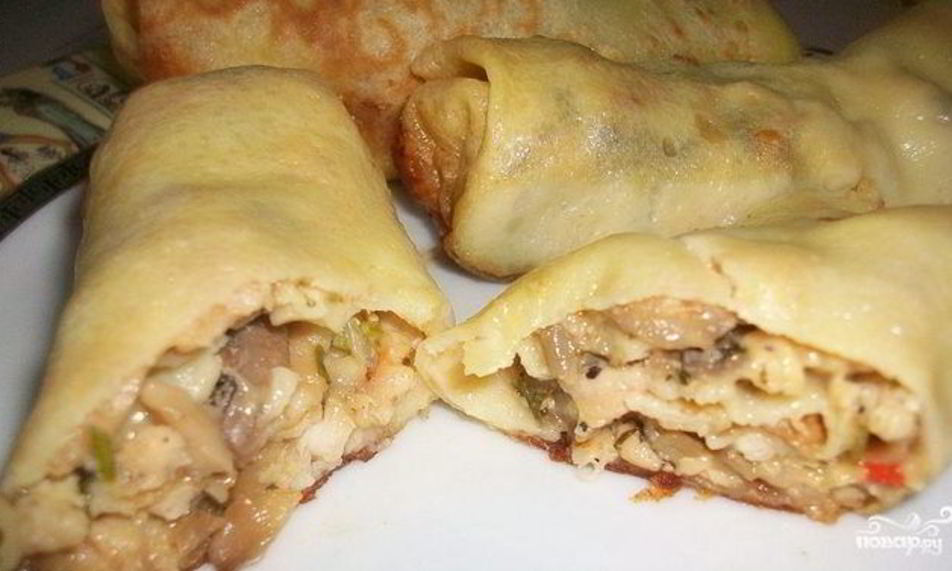 Рецепт блинов с мясом и грибами