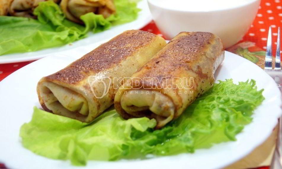 Рецепт фаршированных блинов с колбасой и грибами