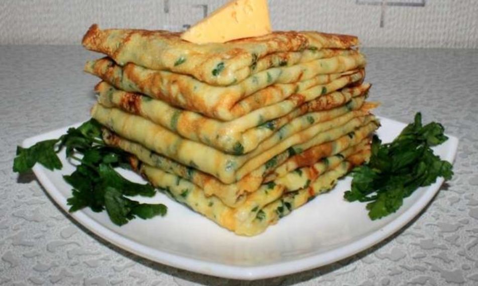 Рецепт сырных блинов с зеленью