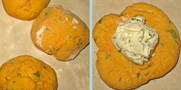тыквенные булочки с творожным сыром и зеленью