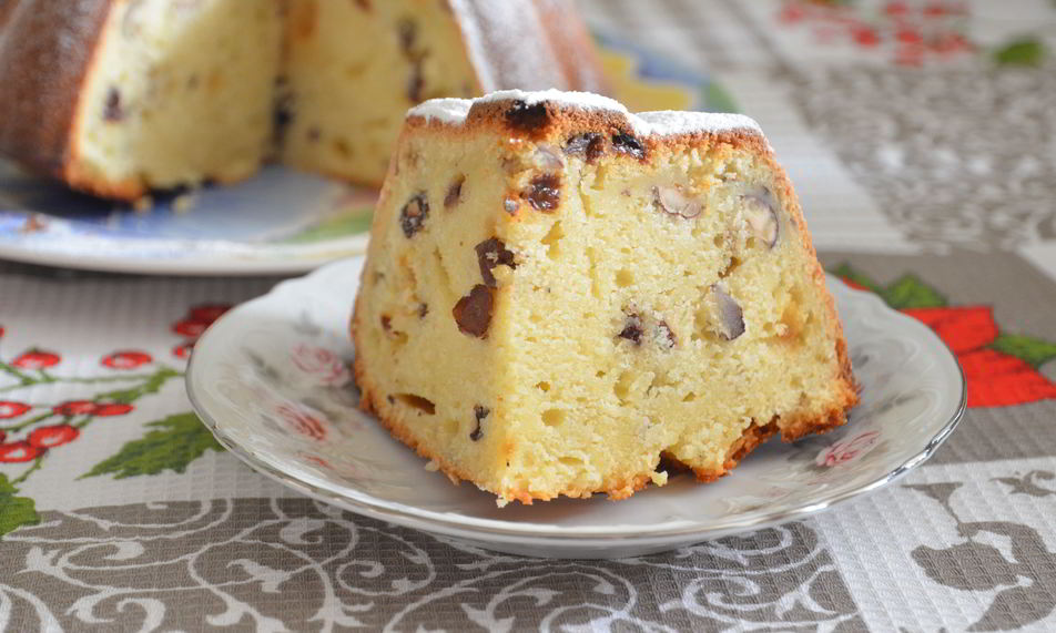Рецепт кекса на кефире с изюмом и орехами
