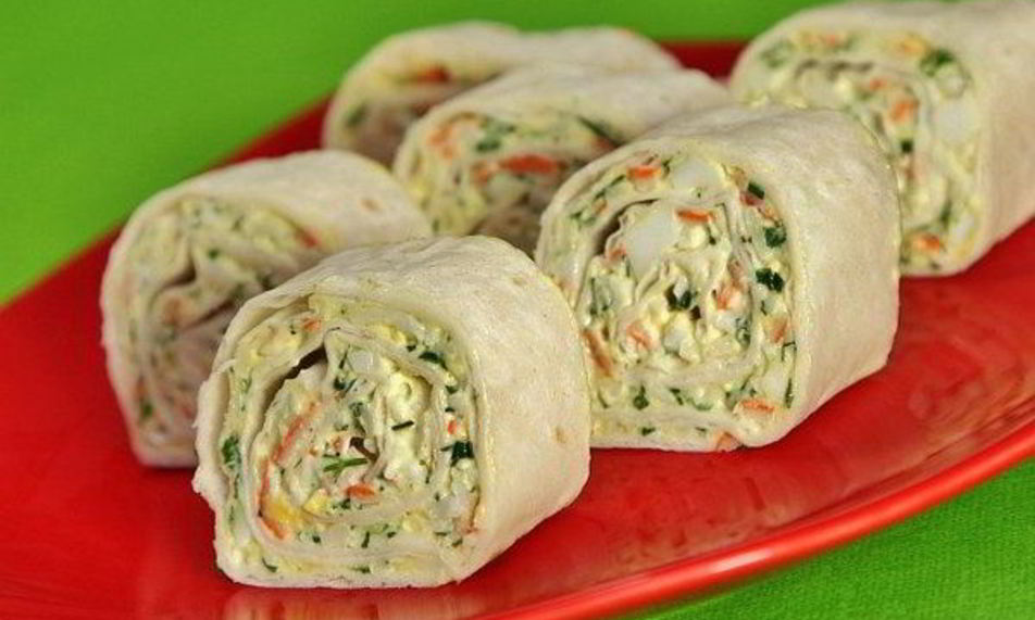 Рецепт рулетов краб-кебаб из тонкого лаваша