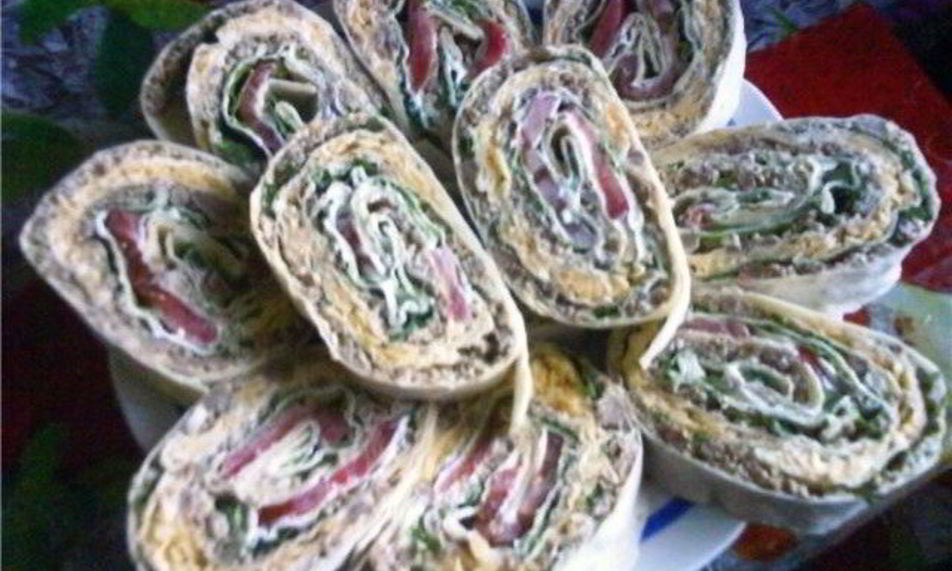 Рецепт закуски из лаваша с мясным фаршем