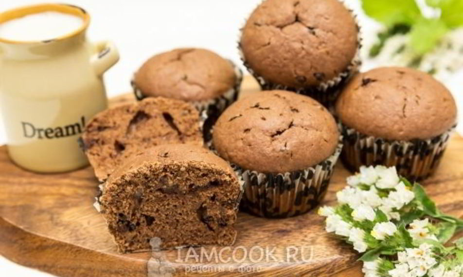 Рецепт шоколадных маффинов с шоколадными каплями